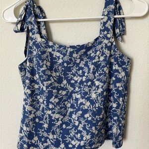 Old Navy Blue and White Floral Tie Tank Top